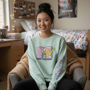 MTV Graphic Tee with Pink and Yellow Logo